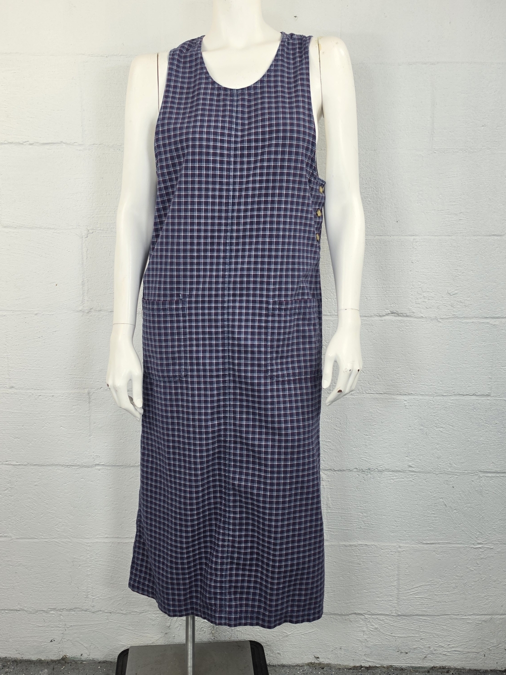 Karen Scott Vintage 90's Navy and White Plaid Sleeveless Midi Jumper Dress